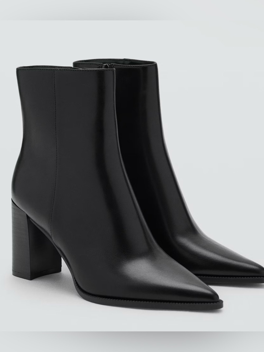 MNG MANGO Black Women's faux vegan Leather Pointed Toe Ankle Boots block heel 41